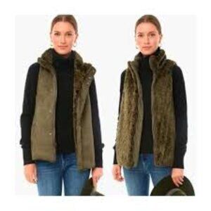 TUCKERNUCK Poblano Emilia Reversible Faux Suede Shearling Vest Olive Green XXL